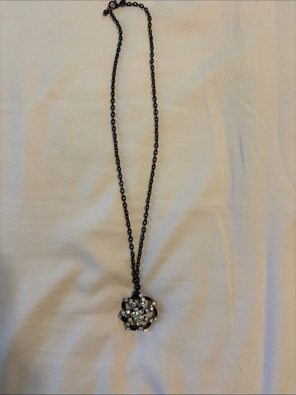 belk Black Chain Necklace with Crystal Floral Pendant